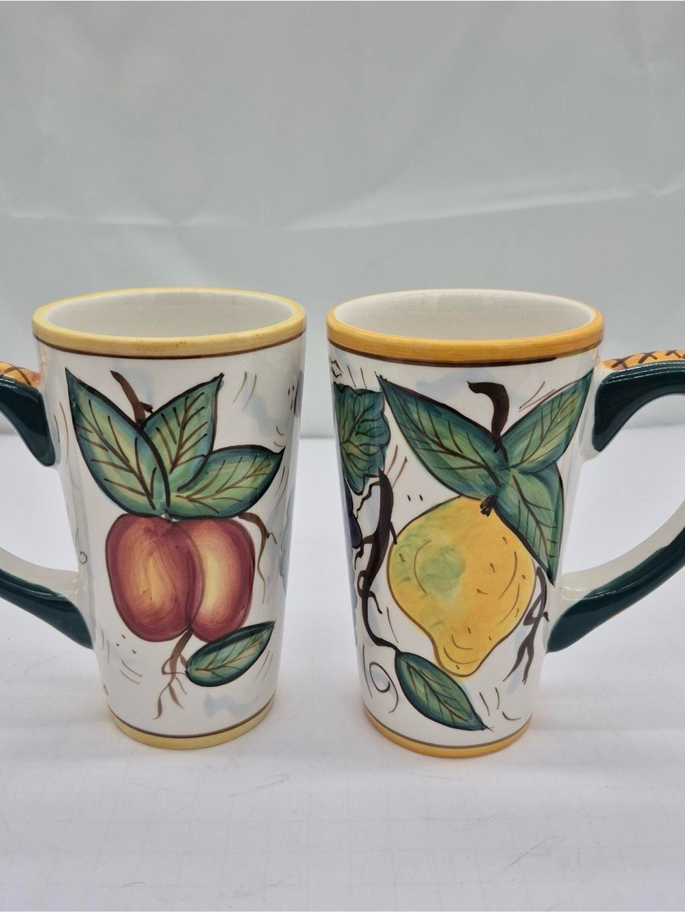 VTG Bella Casa Ganz Fruta Latte Mugs Fruit Ceramic Coffee Cups Set Retro 12 oz